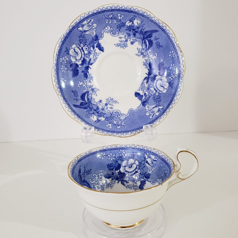 Vintage Old Chelsea Royal Stafford Bone China Cup Blue White